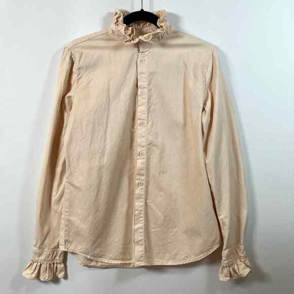 Eve Denim Violet Ruffle Shirt Small/Medium Beige Cotton Oversized EUC - Picture 2 of 6